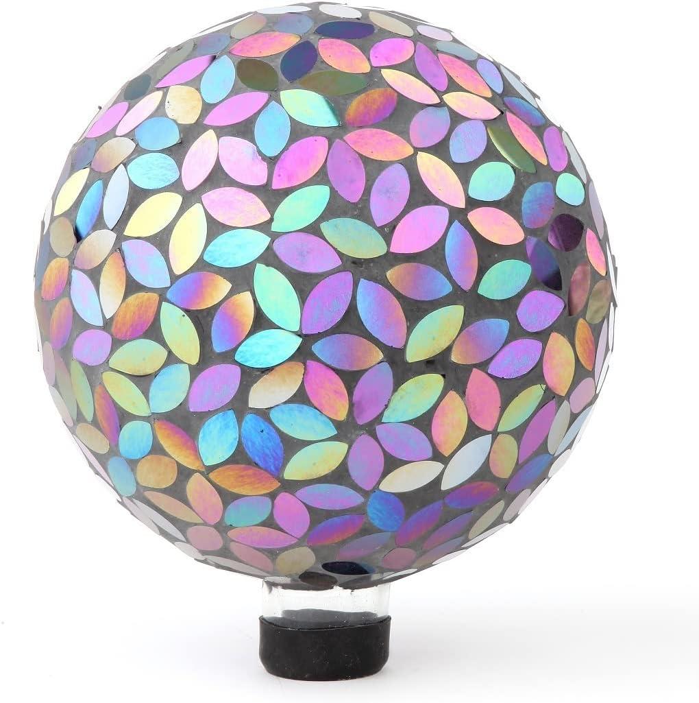 Lily's Home Colorful Mosaic Glass Gazing Ball, Designed with a Stunning Holographic Petal Mosaic Pattern to Bring Color to Any Home and Garden, Silver & Purple (10 Inches Dia.) (Red)
