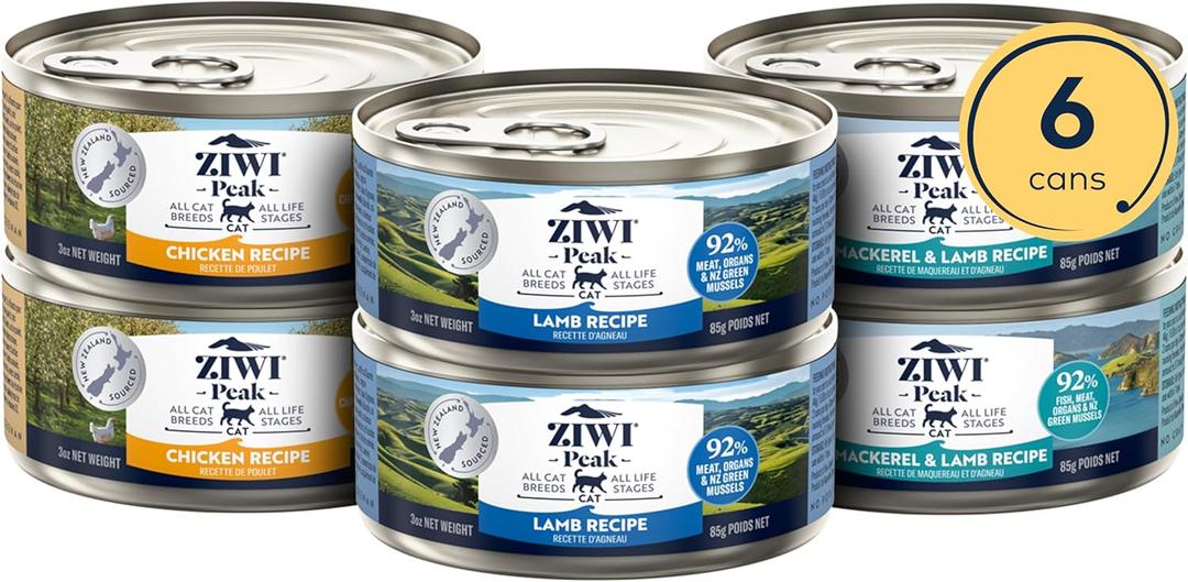 ZIWI Peak Wet Cat Food Variety Pack - Chicken, Mackerel & Lamb, and Lamb, 6 Pack (3oz Each)