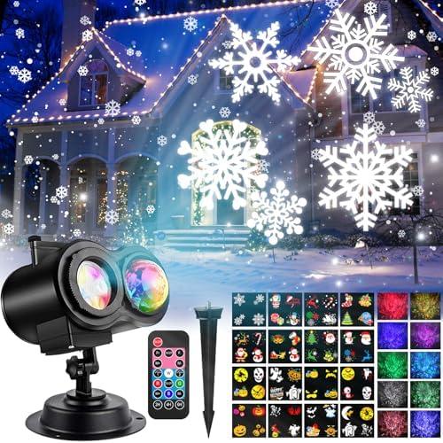 SHEDALED Christmas Projector Lights Outdoor, LED Snowflake Projector Lights Outdoor Waterproof with Remote Control & Timer, Holiday Projector for Christmas, Halloween, Party, Yard, Garden Decoration