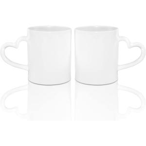 MR.R Sublimation Blanks Dishwasher White Ceramic Coffee Mugs 11oz Blank Ceramic Classic Drinking Cup Mug with Heart Handle For Milk Tea Cola Water, Set of 2