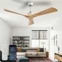 Ceiling Fan Without Light: 52 Inch 3 Blade Indoor Outdoor Fan for Patios - Wood Ceiling Fan No Light Remote APP Control Reversible 6 Speed Timer Noiseless