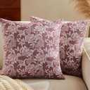 Floral Jacquard Throw Pillow Covers Set of 2, Background/Burgundy 22x22 Inch, Farmhouse Decorative Cotton Burgundy Cushion Covers for Sofa Bed Living Room Home Decor