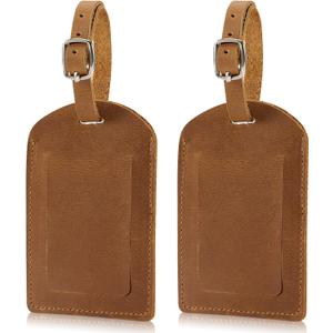 Ringsun Genuine Leather Luggage Tag for Suitcases ID Tags Bag Tags for Luggage (2 Pack)