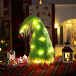 Mini Small Christmas Tree 2ft with Lights Lime Green Artificial Soft Bendable Fuzzy Tabletop Christmas Tree Table Centerpieces Decorations Indoor for Living Room Holiday Party