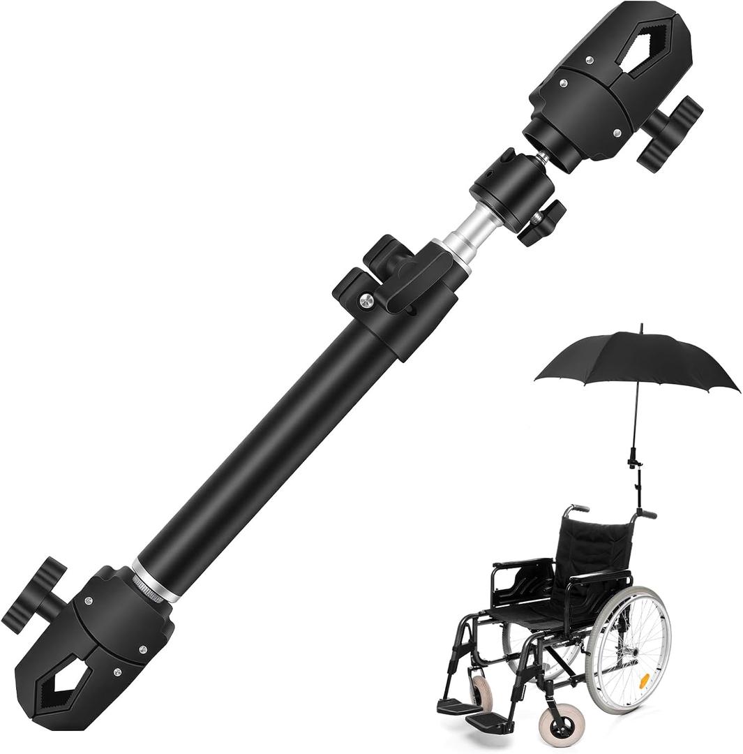 Wheelchair Umbrella Mount Holder, Umbrella Clamp for Wheelchairs, Adjustable Height & Angle, Easy Tool-Free Installation, Outdoor Sun & Rain Protection for Wheelchairs, StrollersOnly Mount