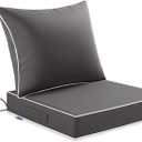 MIULEE Dark Grey Outdoor Seat Cushion 24x24 Inch Waterproof & 3 Year Fade Resistant Deep Seat and Back Cushion for Patio Furniture Chair Sofa Couch with Handle and Adjustable Straps