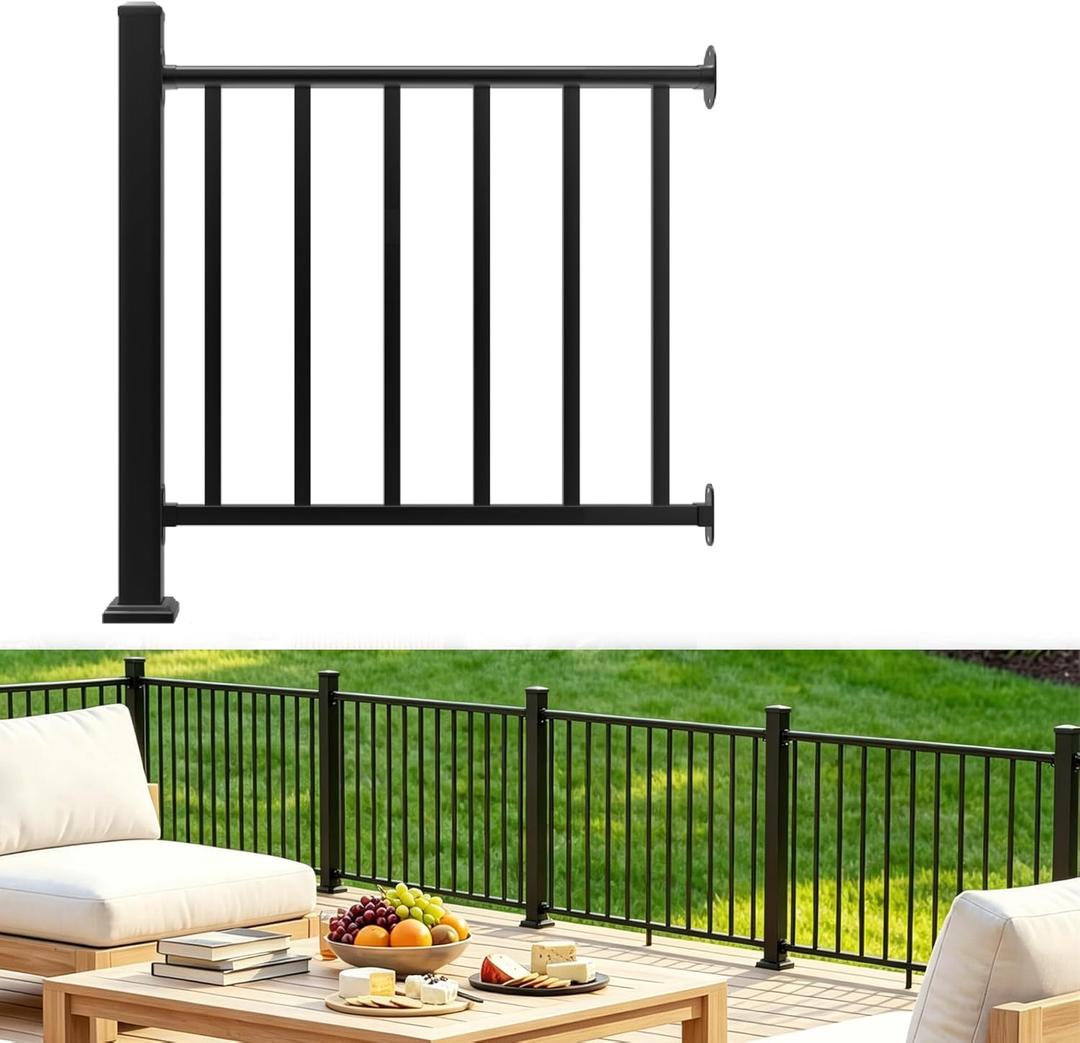 Aluminum Deck Railing Kit, Modular 36 in H. x 3 Ft W Level Railing Kit for Outdoor Steps,Heavy Duty Balustrade System for Deck, Porch, Patio & Balcony(1 Post, 1 Panel)
