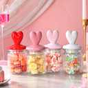Qinyoung 4 Pcs 16 oz Valentine's Day Glass Candy Jars Clear Valentines Containers with Ceramic Heart Lid Cute Decorative Storage Jars for Cookie Chocolate Nut(Pink,Red,Light Pink,White,Classic Heart)