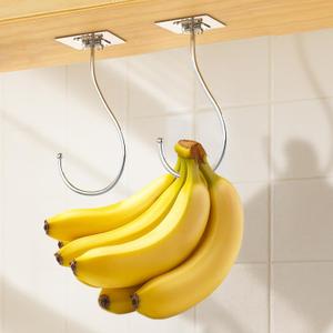 2 x Latoxcaa Self Adhesive Banana Hook Under Cabinet Foldable, 2 Pack Heavy Duty Metal Holder(13lb), Clear Banana Hanger Traceless, Keep Bananas Fresh & Kitchen Space Saving (16cm)