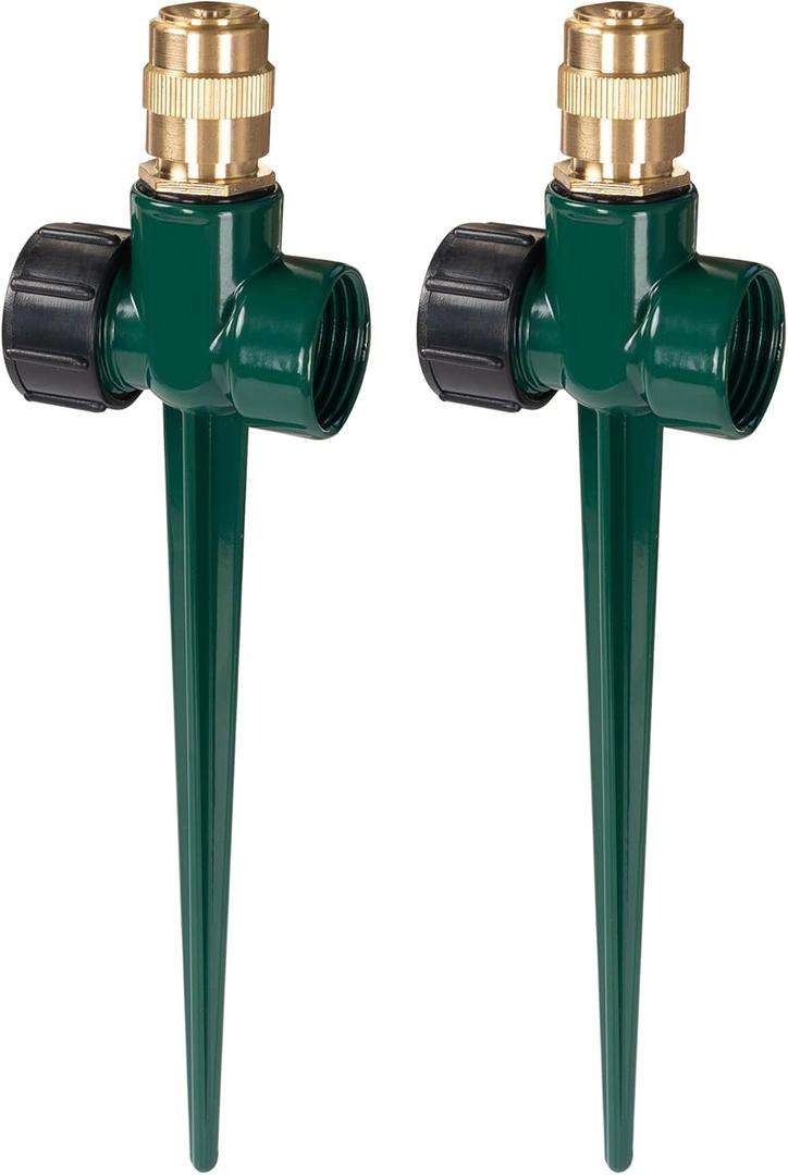 Hourleey 2 Pack Metal Lawn Sprinkler for Yard, Automatic Brass Garden Water Sprinklers on Spike Base, Adjustable 360 ​​Degree Sprinkler Nozzle for Large Area Coverage Grass Patio Irrigation, Green