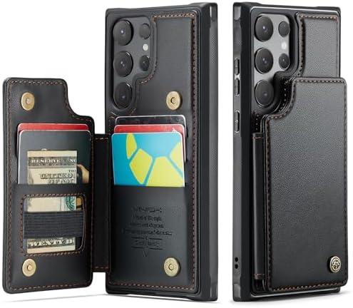 Vinich for Samsung Galaxy S24 Ultra Case with Card Holder, for Samsung S24 Ultra Wallet Case for Women Men with RFID Blocking, Durable Kickstand Shockproof Case for Galaxy S24 Ultra 5G, Black