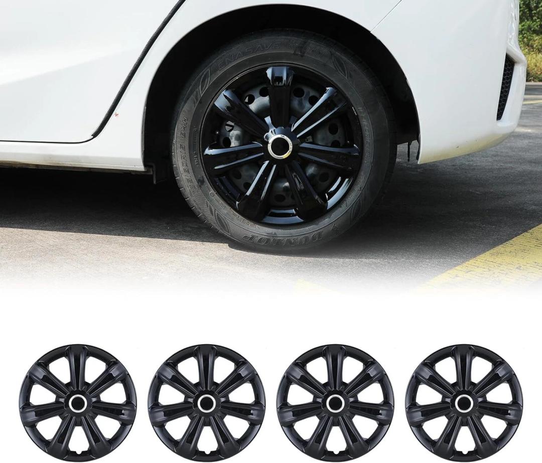 14" Set Of 4 Black Lacquer Wheel Covers Snap On Hub Caps Fit R14 Tire+steel Rim