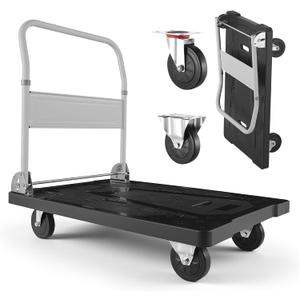 VEVOR Foldable Push Cart Dolly, 660 lbs Capacity, Folding Platform Truck with Swivel Wheels, Moving Platform Hand Truck Flatbed Cart, Space Saving Push Handle, for Easy Storage, 35.2 x 23.4 x 33.5 in