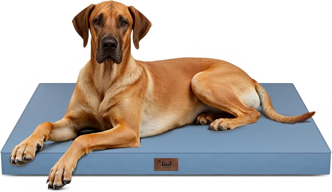 Outdoor Extra Large Dog Bed, Jumbo Waterproof Dog Bed for Large Dogs, Orthopedic Egg Crate Foam Pet Mat with Removable Oxford Cooling Cover, Blue