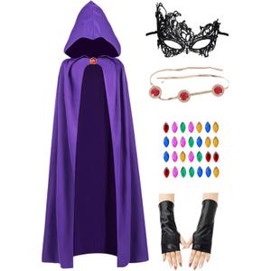 Raven Cosplay Costume Women Halloween Raven Cosplay Costume Superhero Anime Hooded Cloak Purple Cape (Medium)