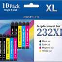 for 232XL Ink Cartridges Latest Upgrade (10-Pack) Remanufactured for Epson 232XL Ink Cartridges Combo Pack Work with Epson XP-4200 XP-4205 WF-2930 WF-2950, 4 Black 2 Cyan 2 Magenta 2 Yellow