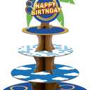 Geelin 4 Tier Gold Ring Cartoon Round Cupcake Stand Birthday Decoration Animals Forest Ring Tray Cake Stand Decorations for Birthday Party Baby Shower Supplies (Blue)