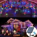 Solar Christmas Lights Outdoor Waterproof Christmas Decorations Curtain Lights 320LED 29.5ft 60 Drops, Solar Powered Rechargeable Fairy Lights for Party, Holiday, Wedding Decorations(Multicolor)