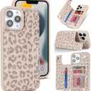iCoverCase Compatible with iPhone 12 Pro Max Phone Case with Card Holder, Wallet Case for Women Men RFID Blocking PU Leather Protective Wallet Case 6.7 Inch (Beige Leopard)