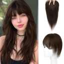 Hair Toppers for Women Real Human Hair-U Shape Toppers Hair Pieces for Women with Thinning Hairr 150% Density Silk Base Clip in Human Topper with Bangs for Daily Use(Dark Brown