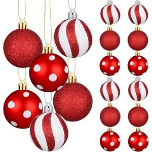 24Pcs Christmas Balls Ornaments Red White Ornaments 2.36 Inch Polka Dots Stripes Christmas Tree Decorations Shatterproof Peppermint Candy Cane Xmas Baubles for Tree Home Wreath Party Decor