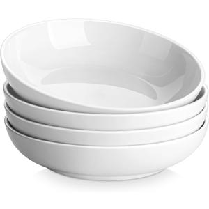 MALACASA 8.85" Large Pasta Bowls, 42 OZ White Salad Bowls Soup Bowls, Porcelain Serving Bowls Set of 4, Large Kitchen Bowl Plates Pasta Plates, Microwave & Dishwasher Safe, Series REGULAR
