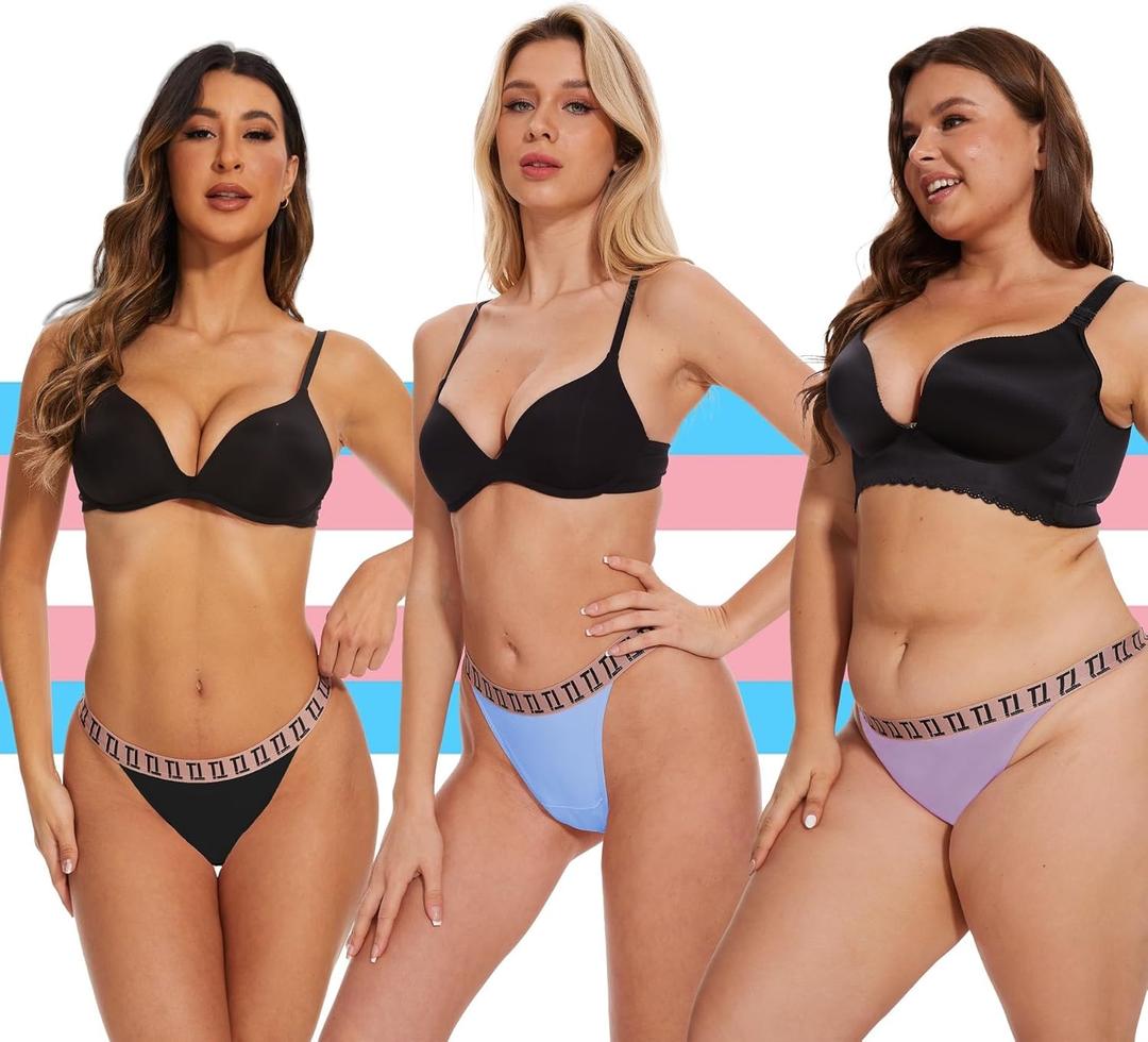 3 Pack-Tucking Thongs Gaff Panties for Transgender Women MTF, Comfy, Flatten Hidden (US, Alpha, X-Large, Regular, Regular, Black/Purple/Light Blue)