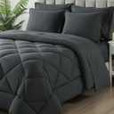 Full Size Comforter Set, 7 Pieces Bed in a Bag, Bedding Sets with All Season Soft Quilted Lightweight Comforter, Flat Sheet, Fitted Sheet, 2 Pillow Shams, 2 Pillowcases, Dark Grey