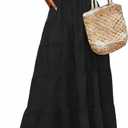 Roylamp Womens Summer Sleeveless Maxi Dress Square Neck Smocked Boho Casual Ruffle Strap Flowy A-Line Long Beach Sundress. Small