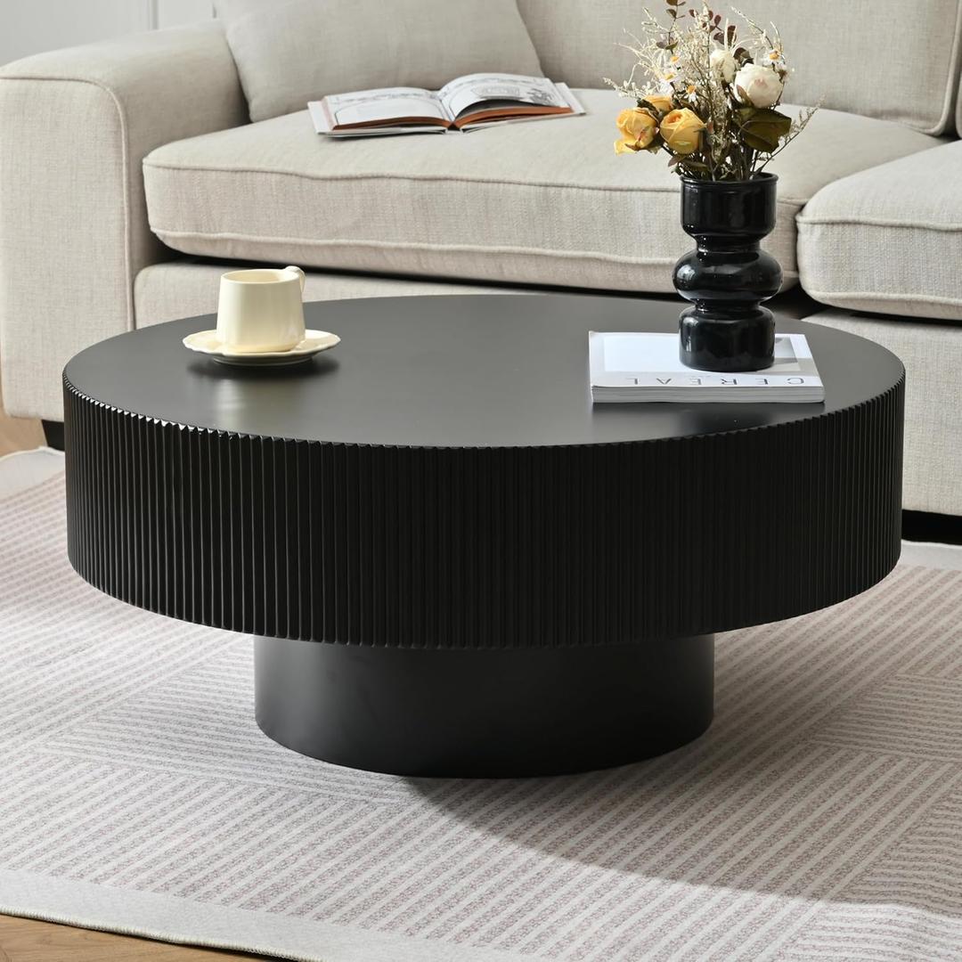 Merax 31 Inch Modern Round Coffee Table with Sturdy Base, Wood Center Tables for Living Room Reception Room, Easy Assemble, Black