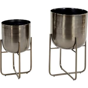 Deco 79 Metal Round Planter with Removable Stand, Set of 2 16", 13"H, Black
