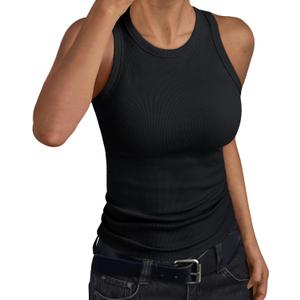 Trendy Queen Womens Tank Tops Summer Workout Racerback Ribbed Shirts Beach Vacation Outfits Spring Fashion Y2k Clothes (Small, Black)