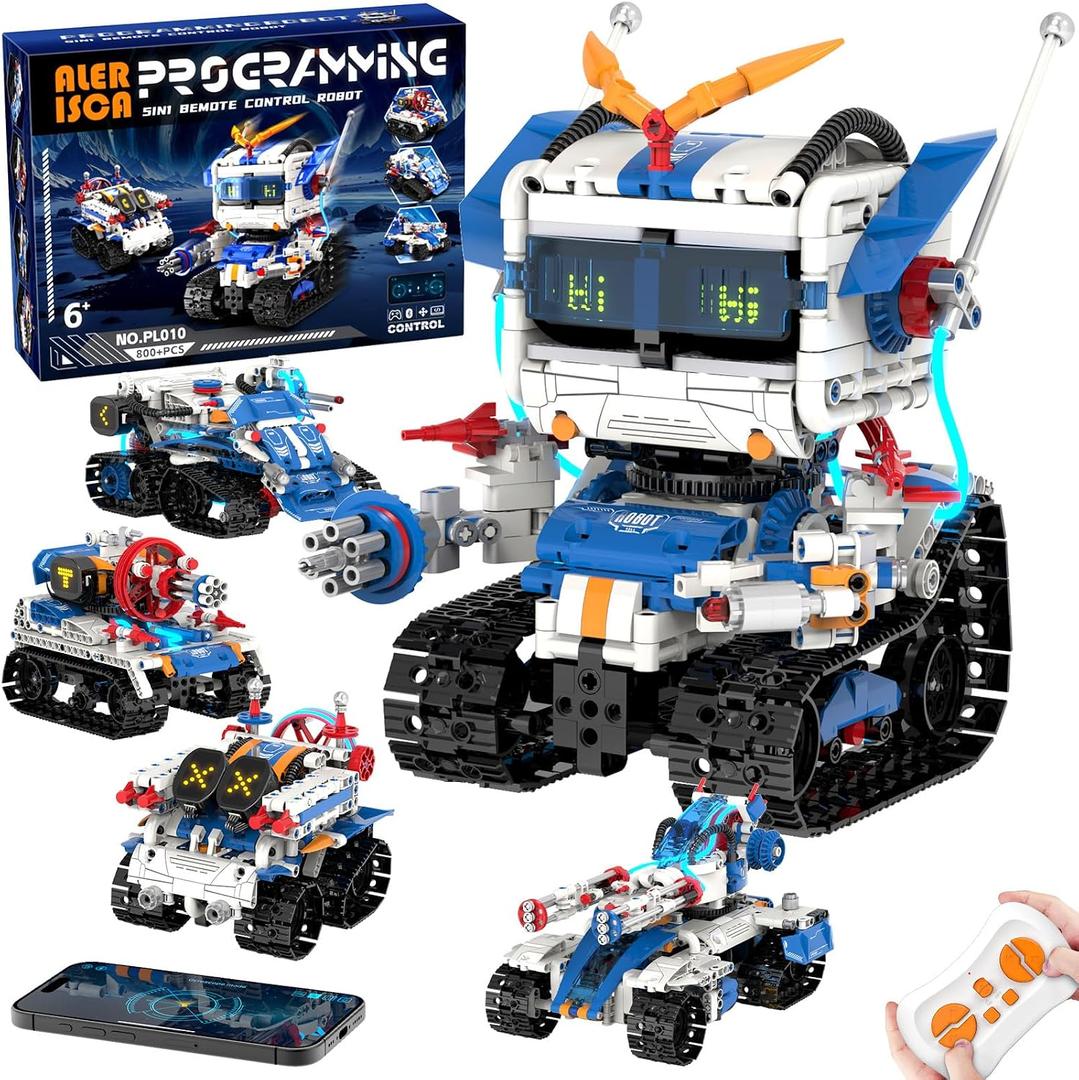 5in1 STEM Robot Building Kits for Kids 6-12, App & Remote Control STEM Car Tank Truck Robot Building Toys for Kids Science Learning, 800Pcs DIY Building Sets Erector Sets Gifts for Boys Girls