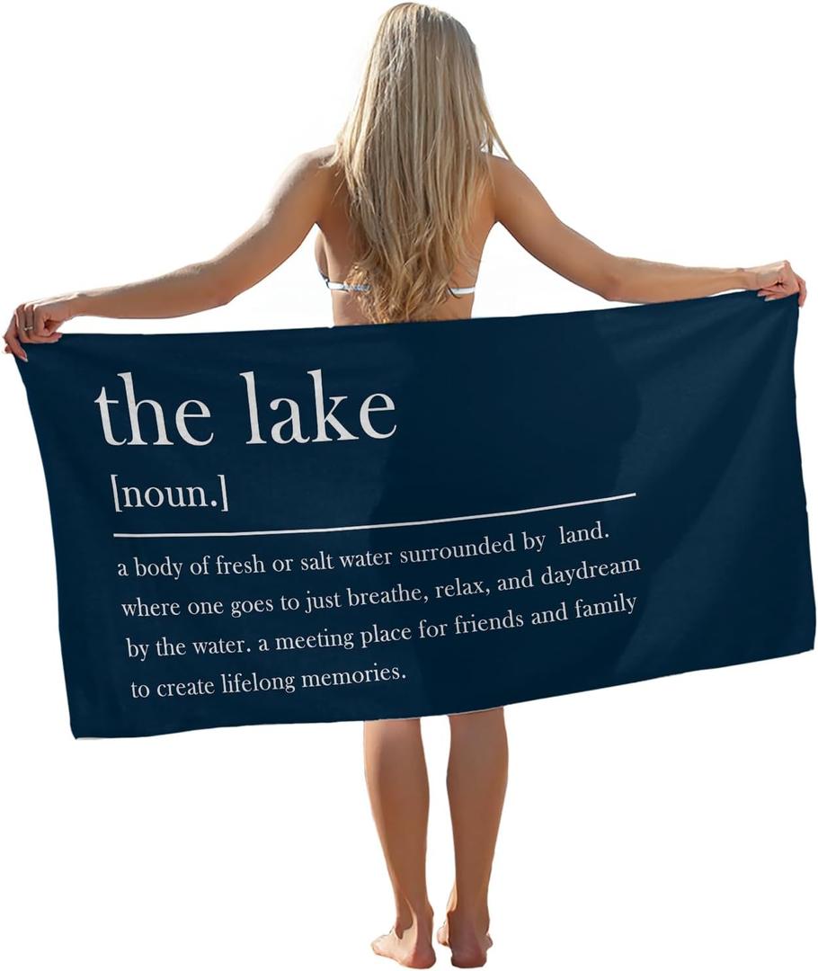 Lake Beach Towel, Lake Decor Pool Towels, Navy Blue Lake Sand Towel Large Bath Towels Gifts for Women Men, Lake House Decor, Gifts for Lake Lovers, Coastal Bathroom Decor, 29x60in