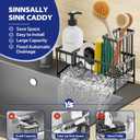 Sinnsally Kitchen Sponge Holder,Sink Caddy Organizer with Brush Holder,Stainless Steel Sink Box Dish Scrubber Holder with Self Drain Tray,Soap Dispenser Kitchen Storage Accessories(1 Tier-Black)