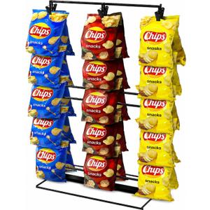 Chip Rack Display Stand, 3 Row 42 Clips Stand Display for Party
Chip Display Stand for Party, Black Retail Snack Display for Countertop, Store Concession Stand, Home Ofiice