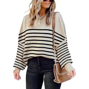 Womens Sweaters Causal Crewneck Batwing Sleeve Knit Top Side Split Oversized Pullover Sweater Loose Jumper (Medium, Strikhaki)