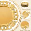 12 Pcs Vintage Gold Charger Plates Bulk 13 Inch Embossed Rim Plastic Round Decorative Plates Charger for Dinner Wedding Party Event Table Setting Decoration (Hollowed out Shell)