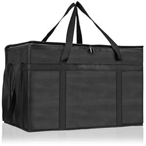 PEASUG Insulated Bags for Food Delivery, XXXL Pizza Delivery Bags for Large Capacity Cooler Bag Keep Food Warm for Grocery Shopping and Catering, Foldable, Heavy-Duty (Black)