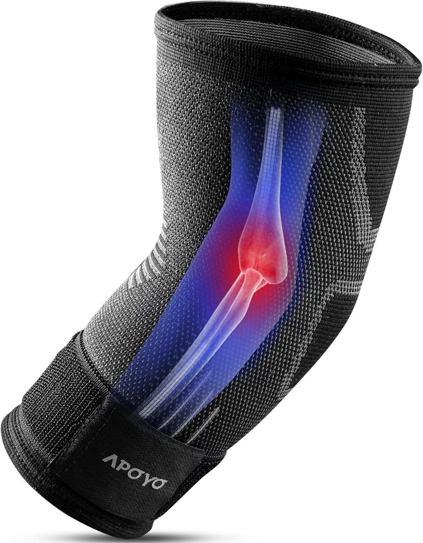 APOYO Elbow Brace for Tendonitis and Tennis Elbow, Compression Sleeve for Arthritis, Workouts, Reduce Joint Pain During Fitness Activity (Large) (Large, Grey)