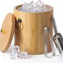 Honeydak 3L Bamboo Ice Bucket with Stainless Steel Interior, Insulated Ice Bucket with Lid & Handles, Includes Scoop & Tongs, for Champagne, Wine, Cocktails, Parties, Bars, Home, Outdoor