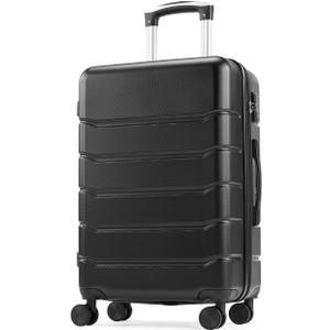 OLIXIS 20 Inch Carry-On Luggage, Hardside Suitcase with Spinner Wheels, Lightweight ABS Hard Shell Travel Luggage, TSA Approved Lock, Expandable Small Suitcase for Business & Travel–Black