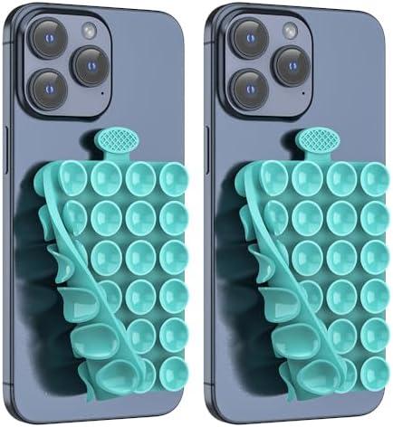 ZZGX Upgrade 2PCS Silicone Suction Cup Phone Case Mount Holder, Phone Accessory Holder Non Slip Phone Suction Cup Mat for Mirror Bathroom Home Kitchen (Turquoise, Double Sided)