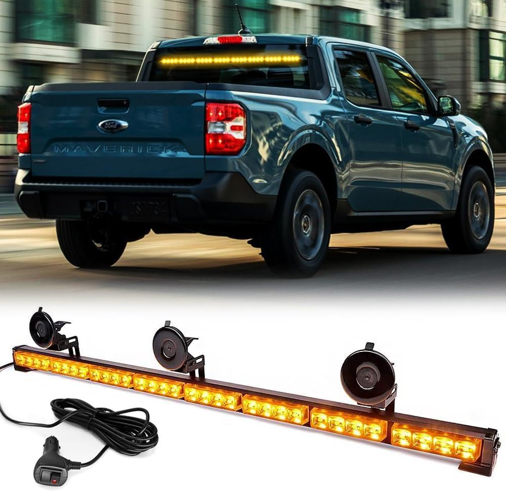 Traffic Advisor Light Bar 35'' 32 LED Emergency Strobe 21 Flash Patterns Directional Safety Warning Lights Suction Cups Cigar Lighter on Trucks Police Cars Construction Vehicles， Amber