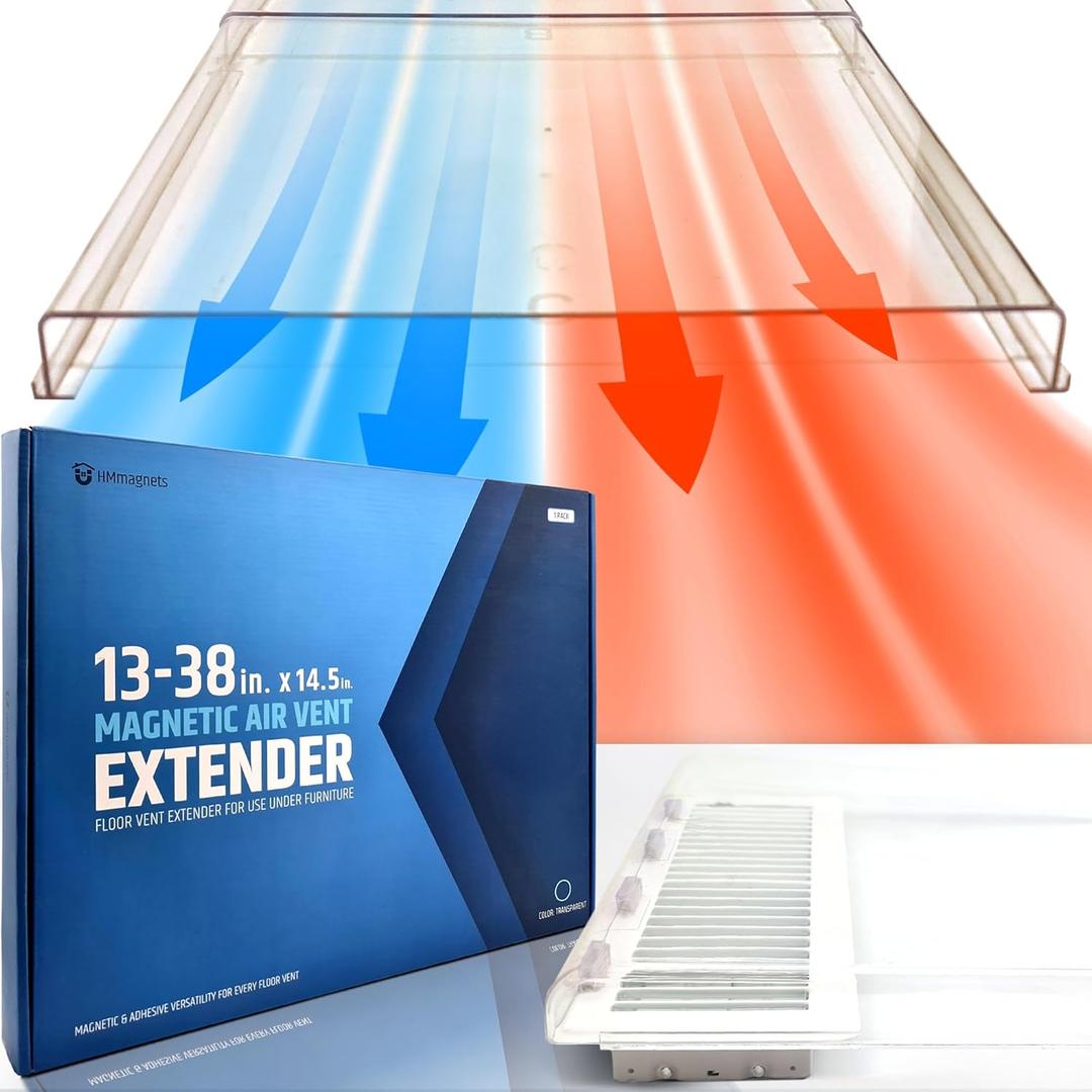 Powerful Magnetic Air Vent Extender for Floor Under Furniture - Sturdy & Durable - Super Strong Neodymium Magnets (Upgraded Patented Design) - 1.6" (H) x 14.5" (W) x Adjustable 13” to 38” Max Length