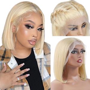 Flady 12 inch Blonde Bob Wig Human Hair 613 13X4 Lace Front Wigs Human Hair Pre Plucked 613 Blonde HD Lace Frontal Wig 150% Density Straight Short Bob Wigs For Black Women