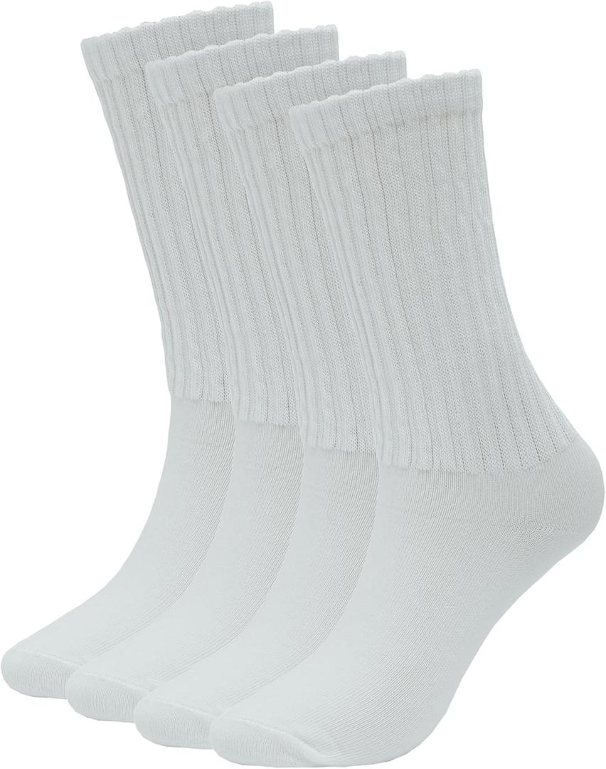 ASTRALUX cotton Socks Unisex 4 Pairs Men's socks & Women's socks (Large, White)
