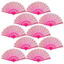 QIRMIZI 10 Pack Folding Handheld Fans,Silk Spanish Fan, Perfect for Weddings, Parties, and Dancing,Deeppink