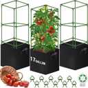 WLLEYAY 3 Pack 46'' Square Tomato Cages with 17 Gallon Grow Bags | Upgraded Heavy Duty Steel Garden Plant Support Stakes Kit, Flowers Vegetable Trellis for Vertical Climbing Plants Vines