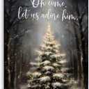 TLESKE Christian Christmas Tree Wall Art Decor 11x14, Vintage Winter Snowy Forest Xmas Tree Canvas Wall Art Print for Bedroom Living Room, Religious Oh Come Let Us Adore Him Wall Artwork Picture